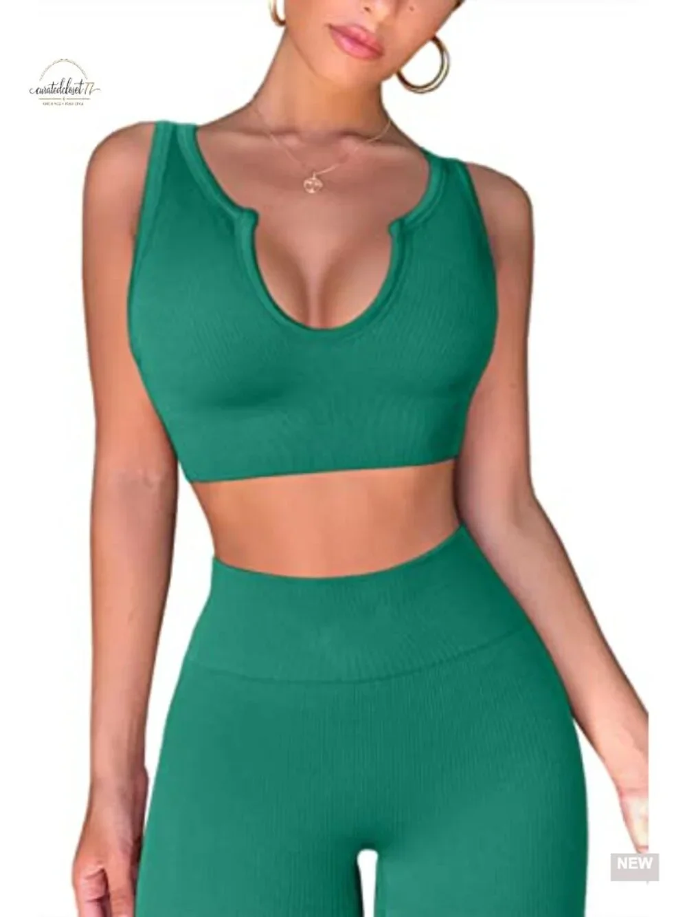 Ribbed Seamless Crop Tank High Waist Yoga Leggings Set 2 Piece Workout Outfit